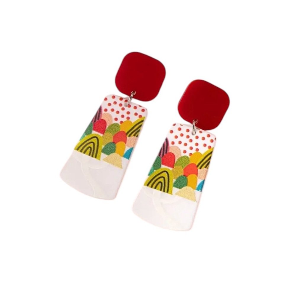 Red Abstract Acrylic Dangle Earrings